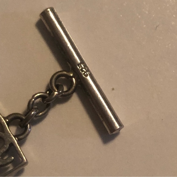 Vtg Sterling Silver Chinese Character Square Link Bracelet Toggle Clasp 8.3”- 9” - Picture 3 of 4